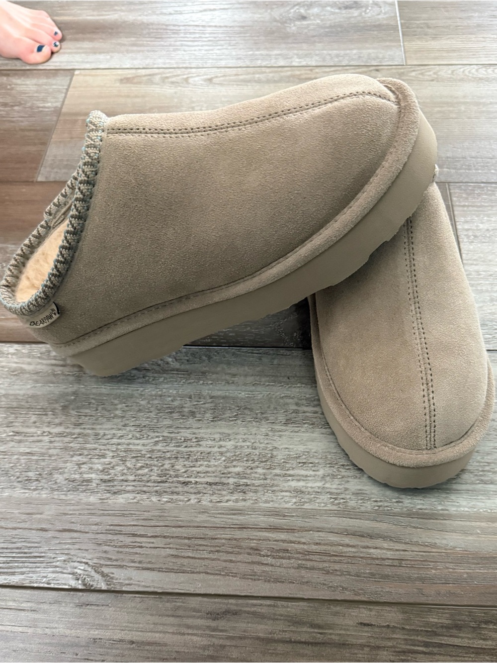 Cozy Taupe Suede Slip-On Slippers